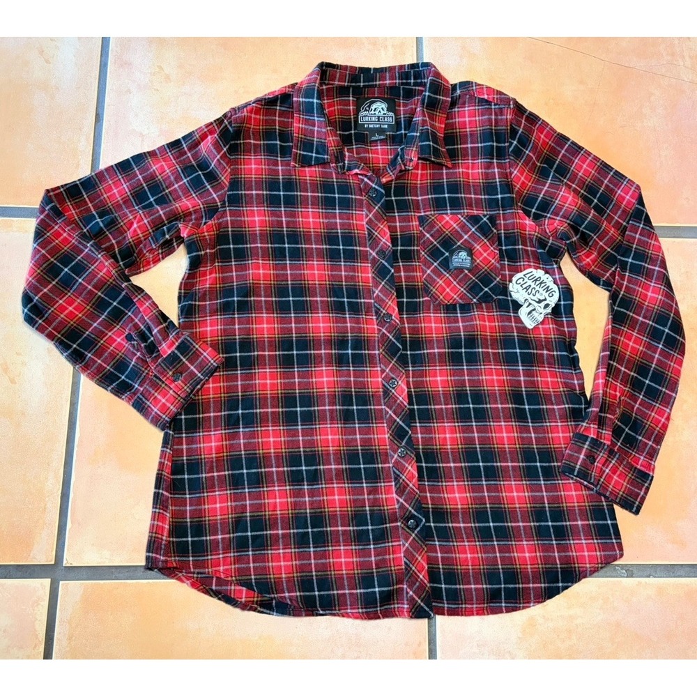 NWT Lurking Class by Sketchy Red Black Plaid Flannel Size Large Terror Eyes